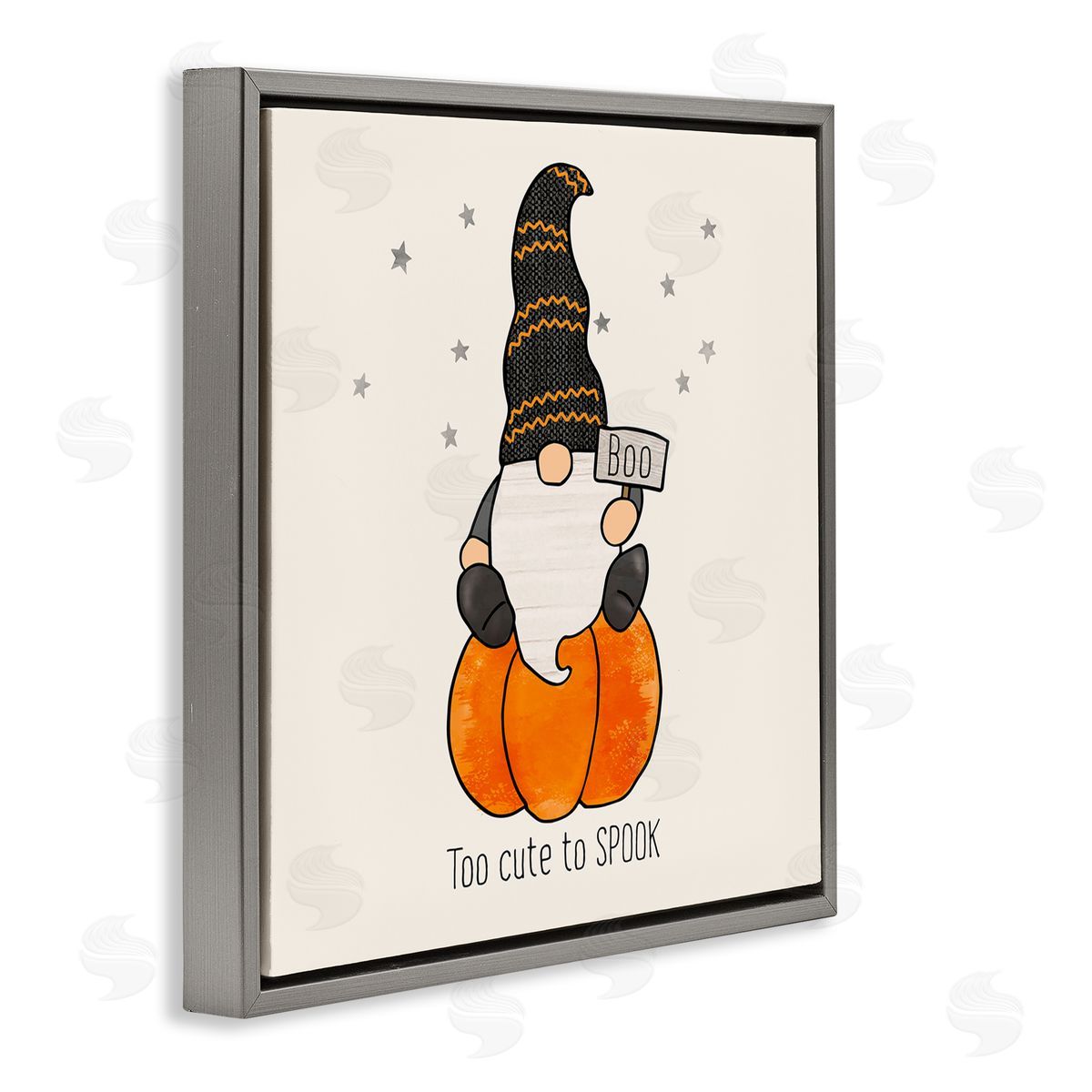Fluidity/PDR LLC. Too Cute To Spook Gnome Phrase Gray Floating Frame Canvas Wall Art Print