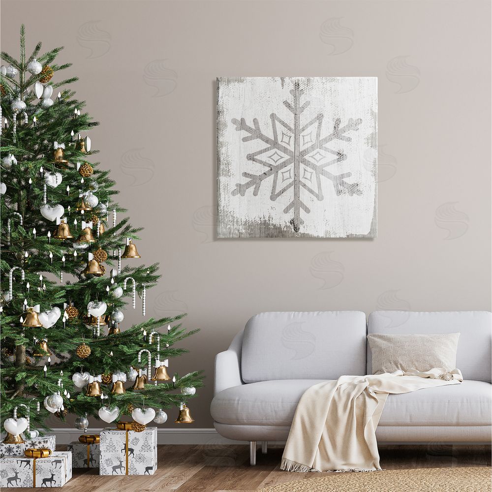 Stupell Studio Rustic Winter Snowflake Shape  Canvas Wall Art in Room