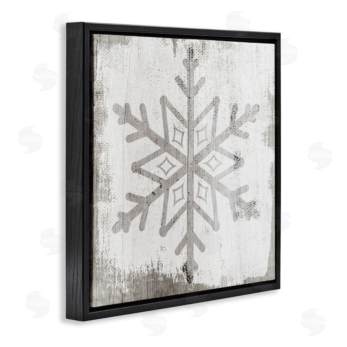Stupell Studio Rustic Winter Snowflake Shape  Black Floating Frame Canvas Wall Art Print