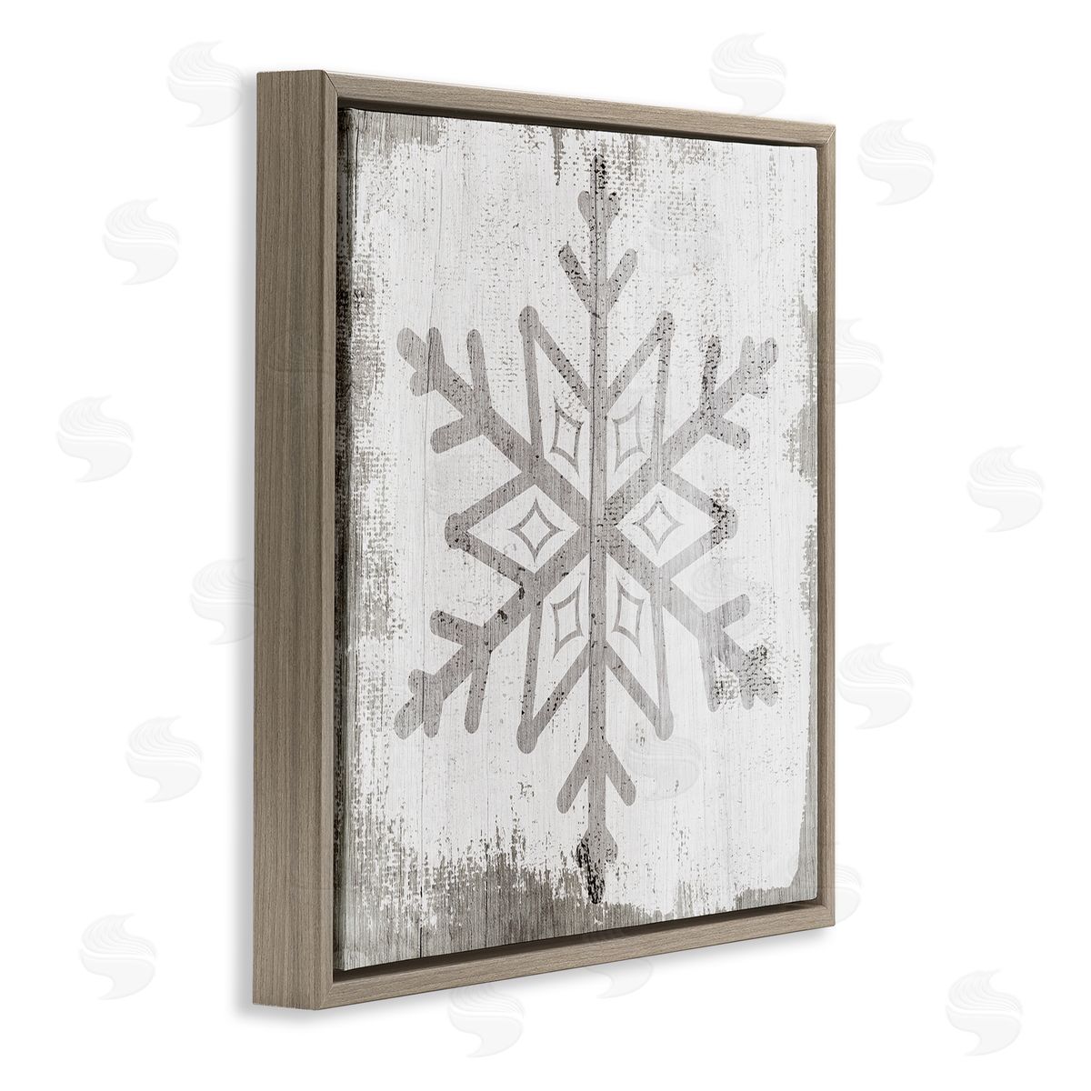 Stupell Studio Rustic Winter Snowflake Shape  Brown Floating Frame Canvas Wall Art Print