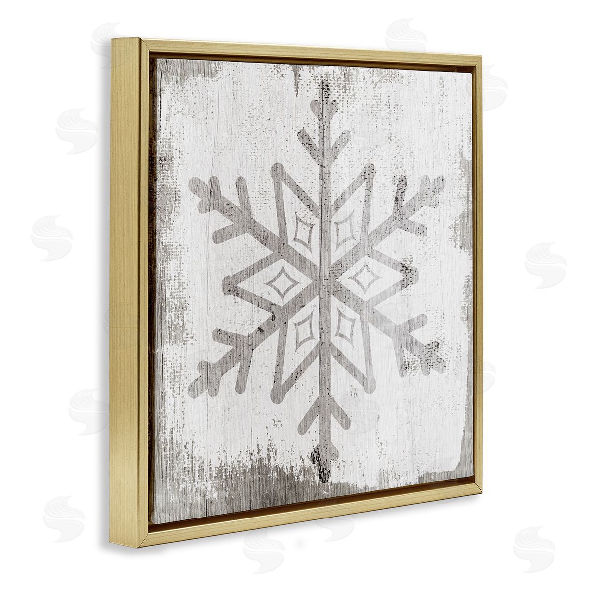 Stupell Studio Rustic Winter Snowflake Shape  Gold Floating Frame Canvas Wall Art Print