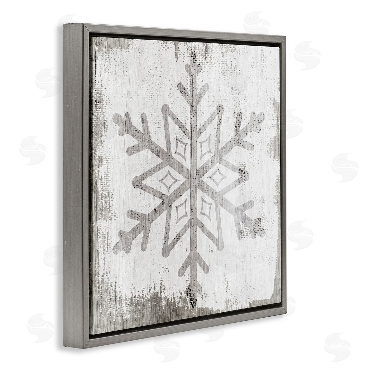Stupell Studio Rustic Winter Snowflake Shape  Gray Floating Frame Canvas Wall Art Print