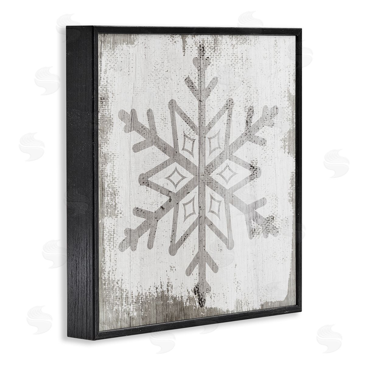 Stupell Studio Rustic Winter Snowflake Shape  Black Framed Glicee Wall Art Print