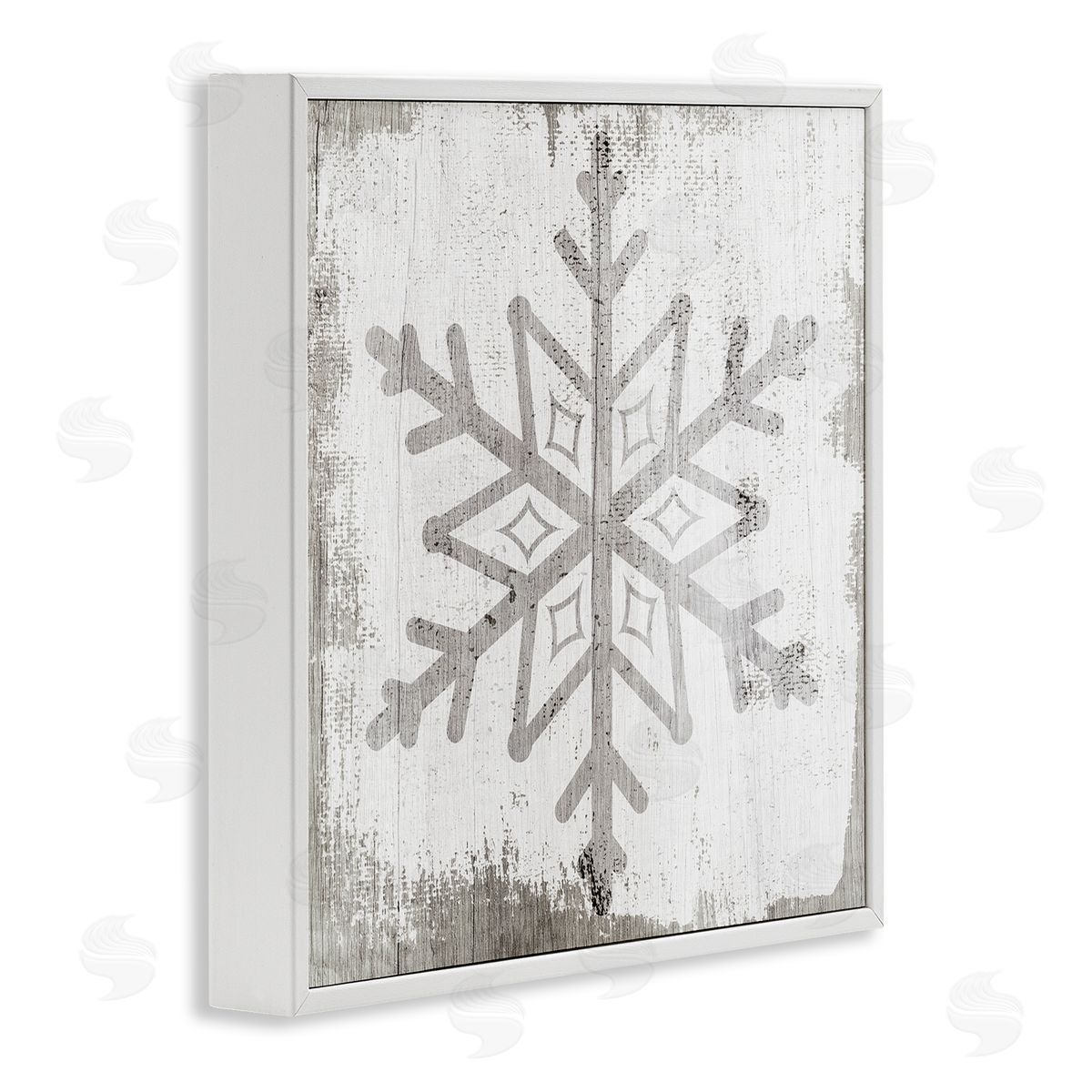 Stupell Studio Rustic Winter Snowflake Shape  White Framed Glicee Wall Art Print
