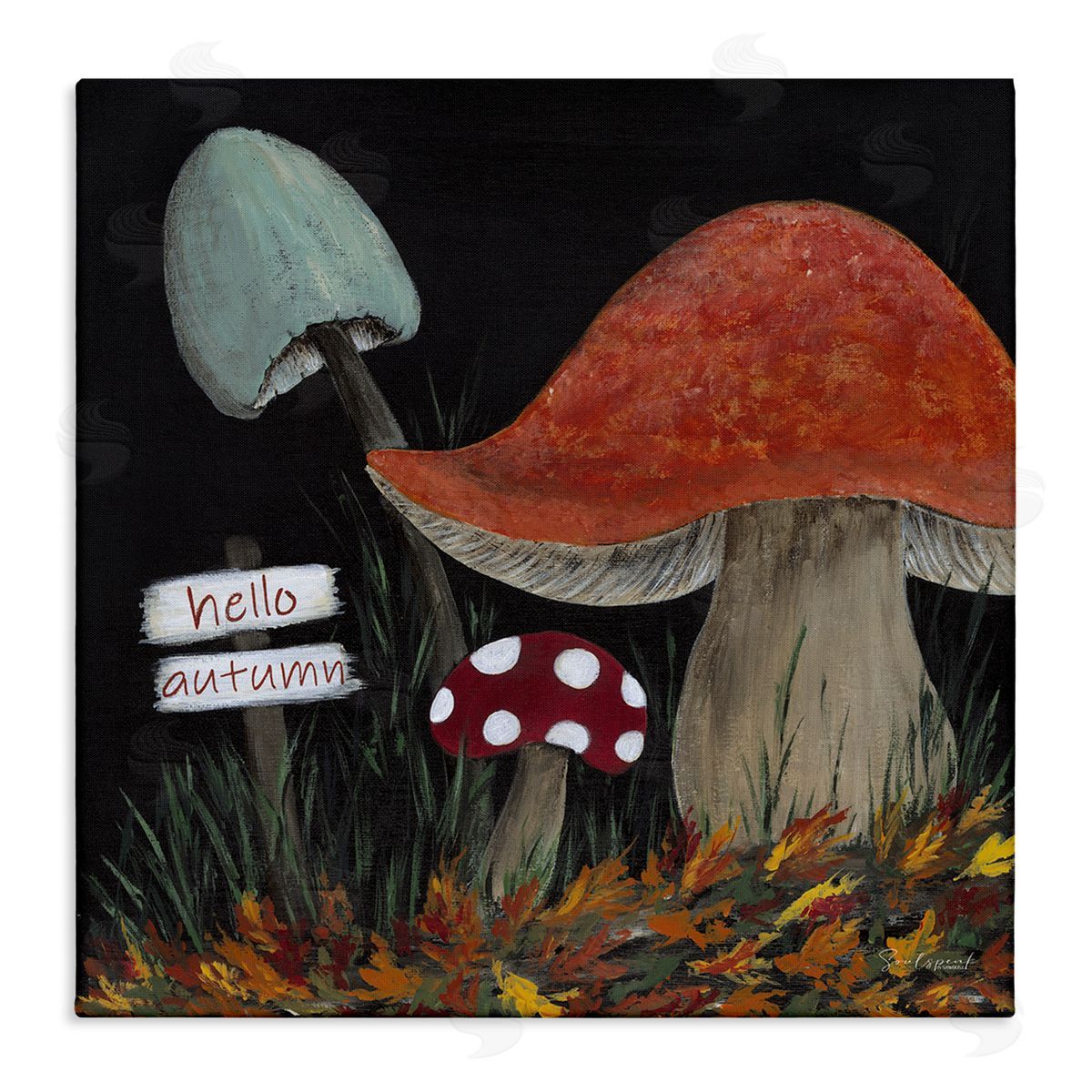 Soulspeak & Sawdust Hello Autumn Woodland Mushroom Forest Stretched Canvas Wall Art Print