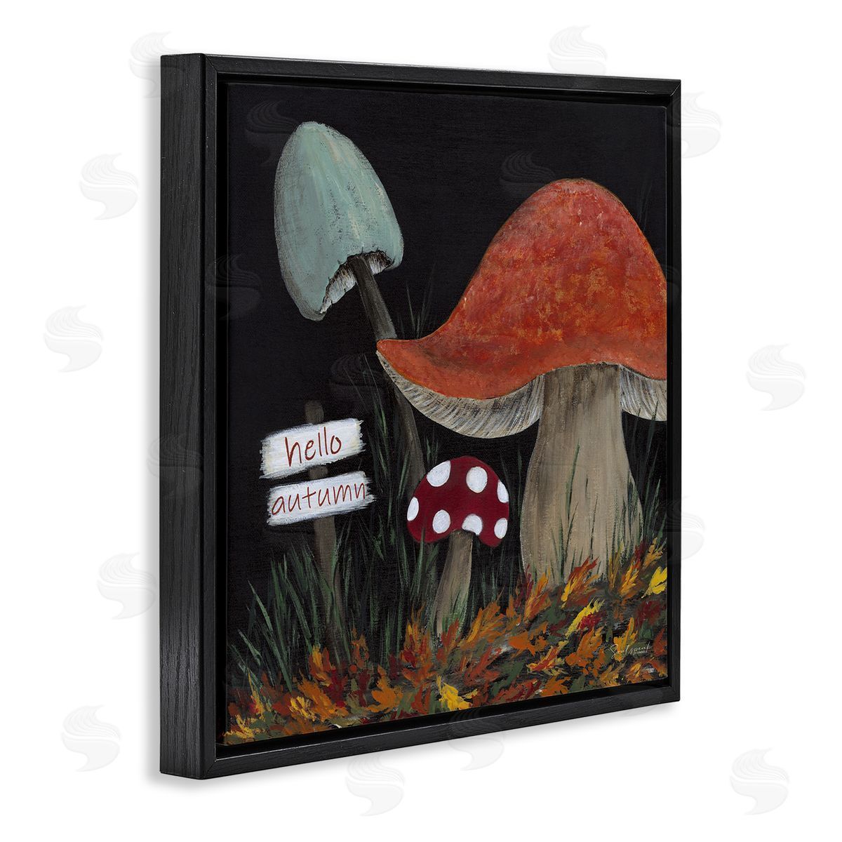 Soulspeak & Sawdust Hello Autumn Woodland Mushroom Forest Black Floating Frame Canvas Wall Art Print