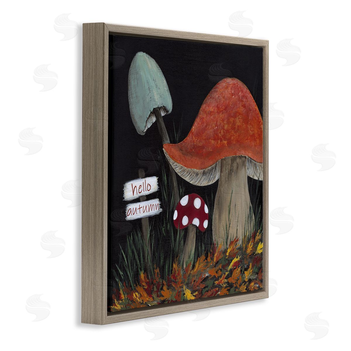 Soulspeak & Sawdust Hello Autumn Woodland Mushroom Forest Brown Floating Frame Canvas Wall Art Print