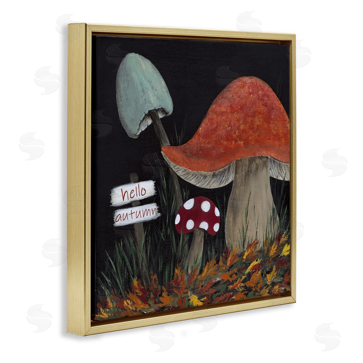 Soulspeak & Sawdust Hello Autumn Woodland Mushroom Forest Gold Floating Frame Canvas Wall Art Print