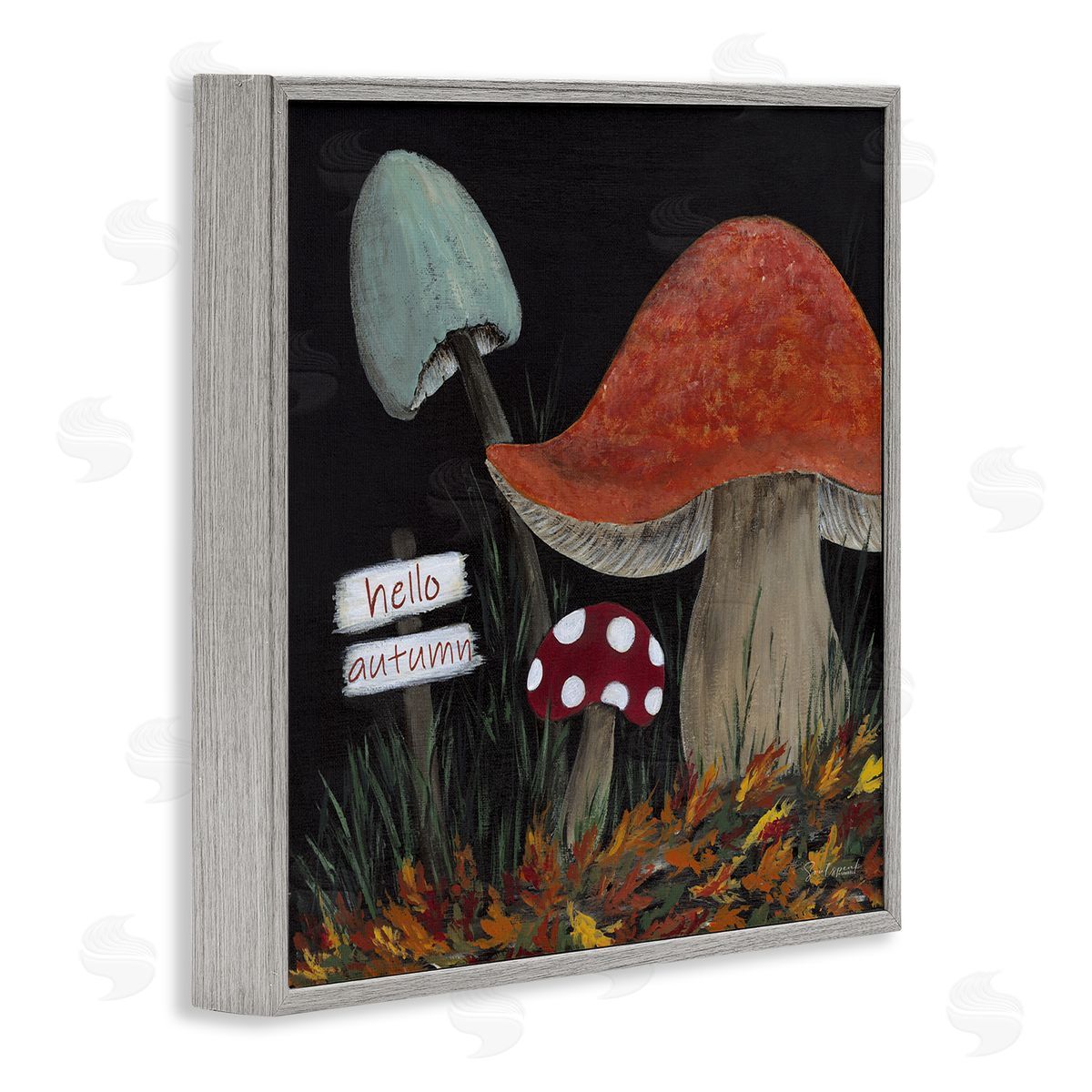 Soulspeak & Sawdust Hello Autumn Woodland Mushroom Forest Gray Framed Glicee Wall Art Print
