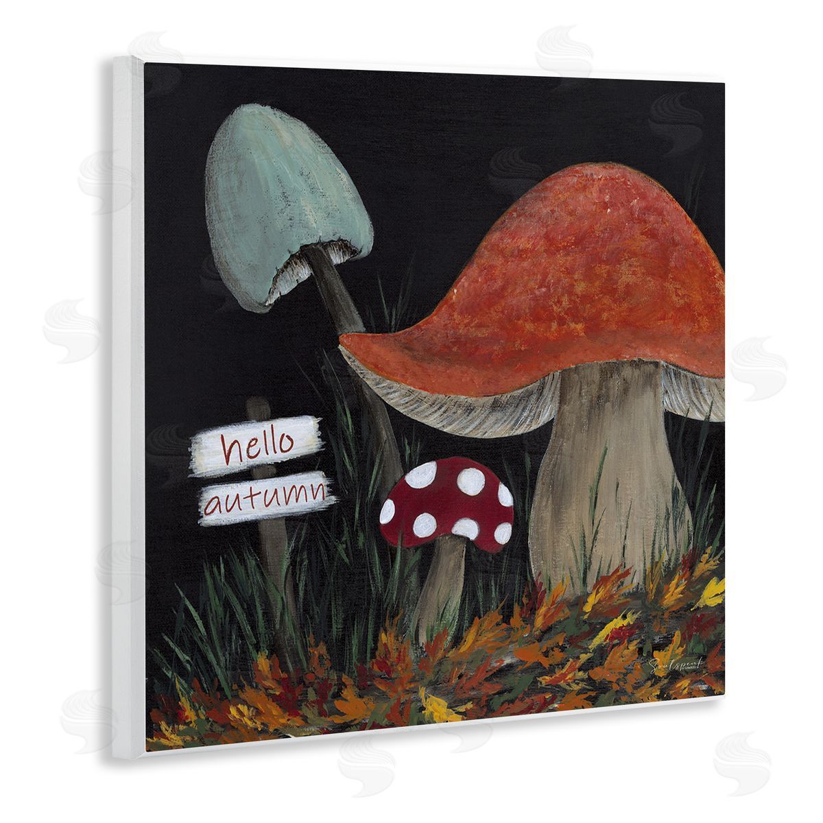 Soulspeak & Sawdust Hello Autumn Woodland Mushroom Forest Wooden Wall Plaque Art Print