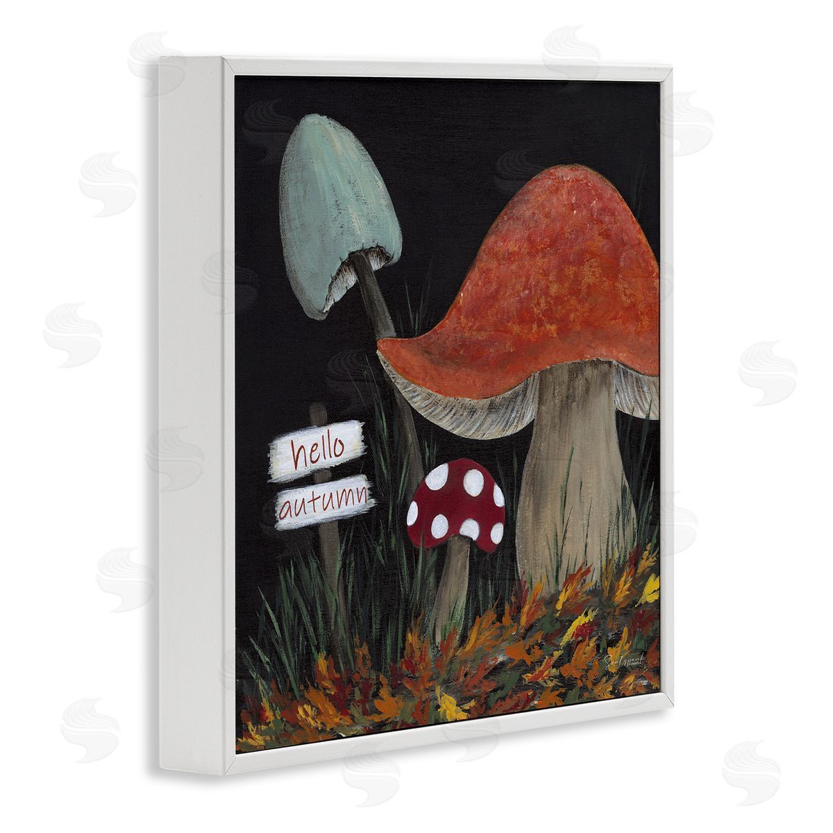 Soulspeak & Sawdust Hello Autumn Woodland Mushroom Forest White Framed Glicee Wall Art Print