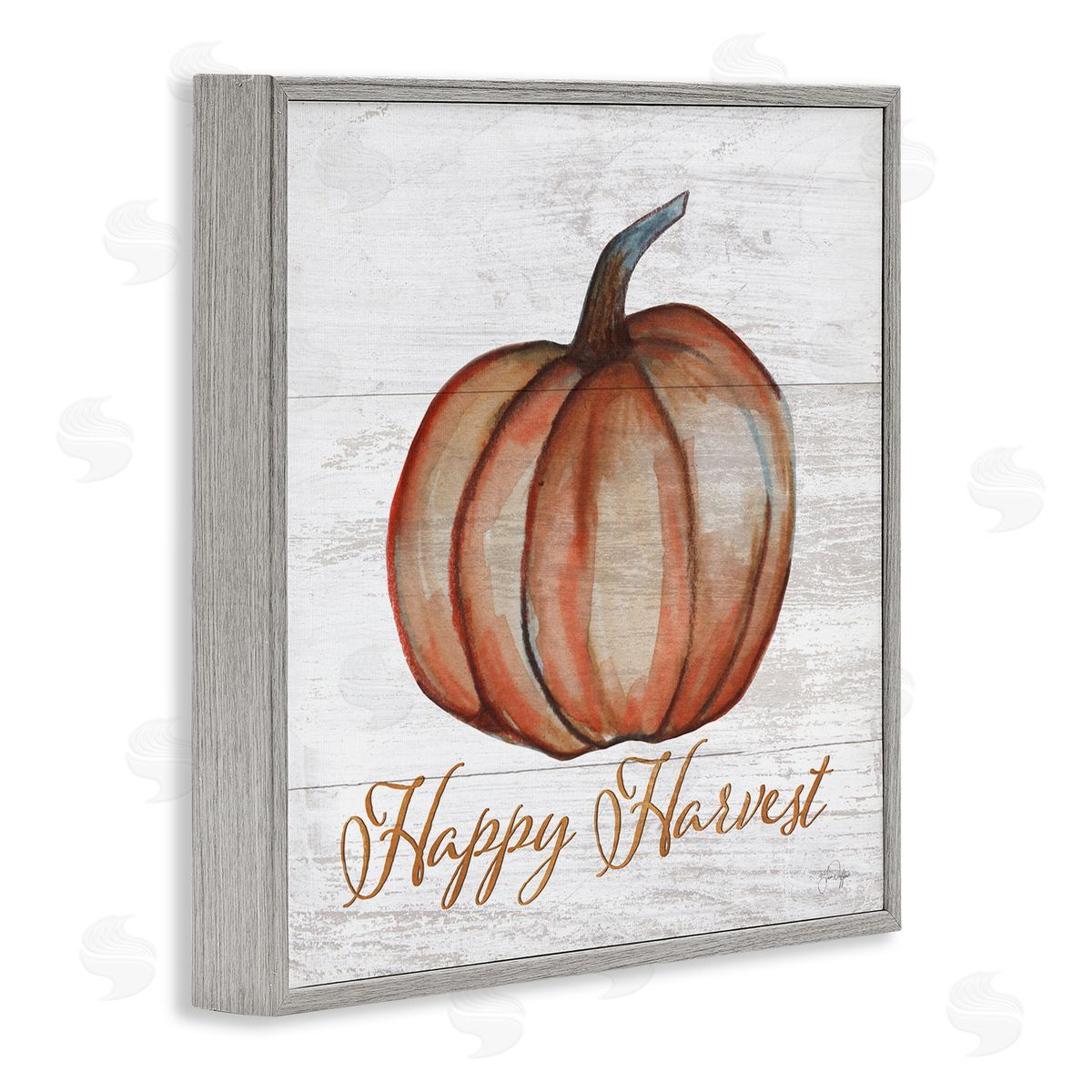 Yass Naffas Designs Happy Harvest Pumpkin Country Rustic Gray Framed Glicee Wall Art Print
