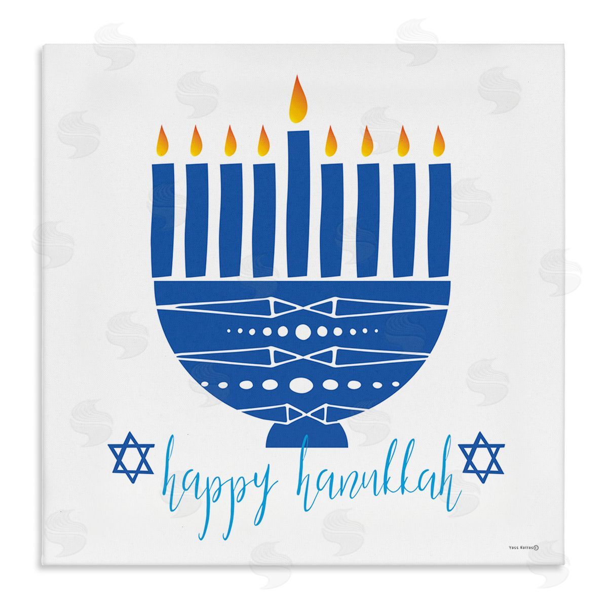 Yass Naffas Designs Happy Hanukkah Patterned Blue Menorah Stretched Canvas Wall Art Print