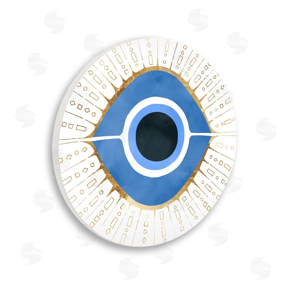 Ziwei Li Spiritual Blue Evil Eye Symbol  Wooden Wall Plaque Art Print