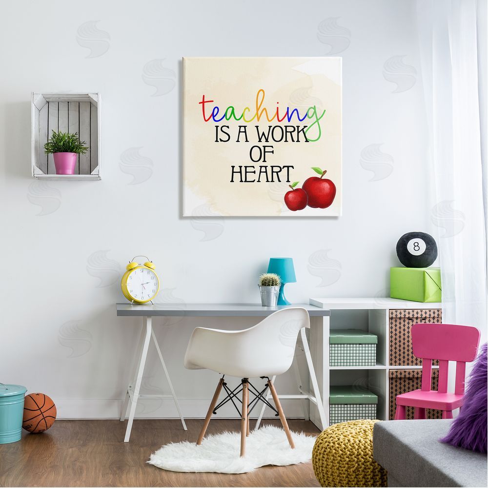 Kim Allen Teaching Is Work Of Heart Phrase Canvas Wall Art in Room