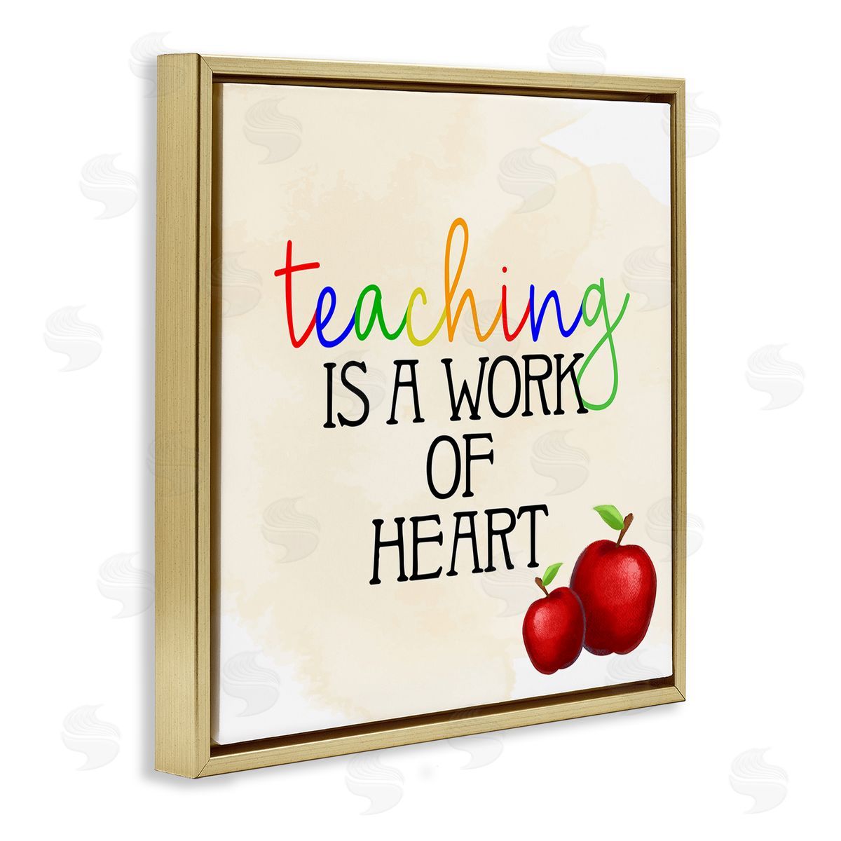 Kim Allen Teaching Is Work Of Heart Phrase Gold Floating Frame Canvas Wall Art Print