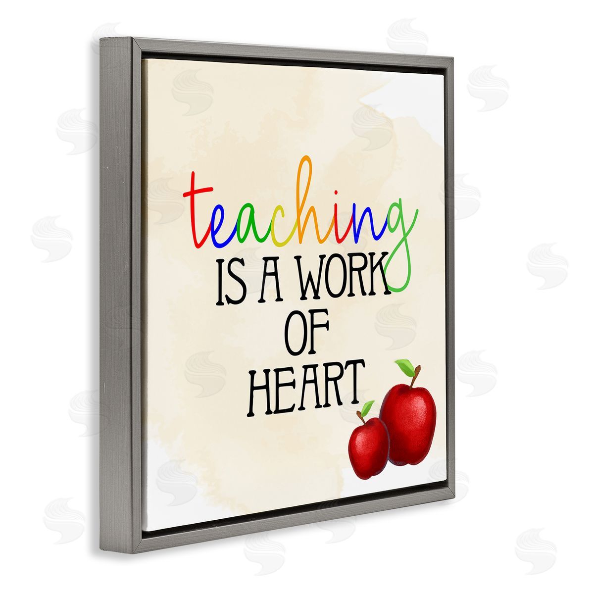 Kim Allen Teaching Is Work Of Heart Phrase Gray Floating Frame Canvas Wall Art Print
