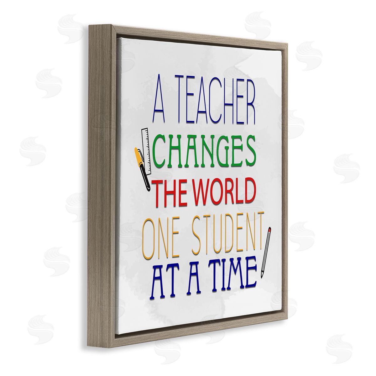 Kim Allen Teacher Changes The World Phrase Brown Floating Frame Canvas Wall Art Print