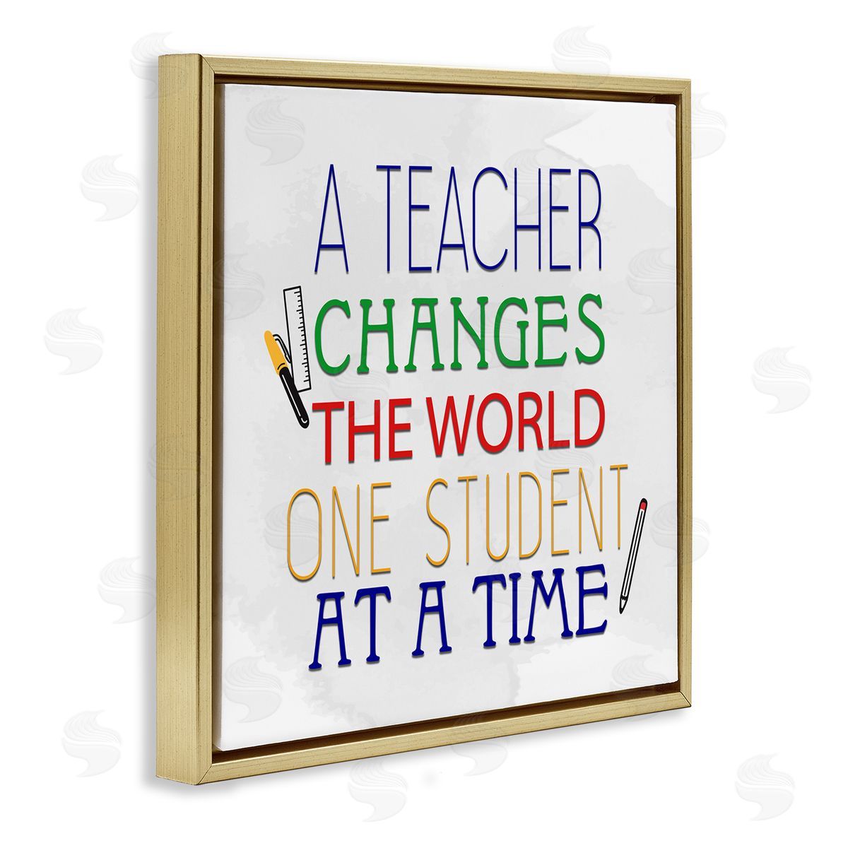 Kim Allen Teacher Changes The World Phrase Gold Floating Frame Canvas Wall Art Print
