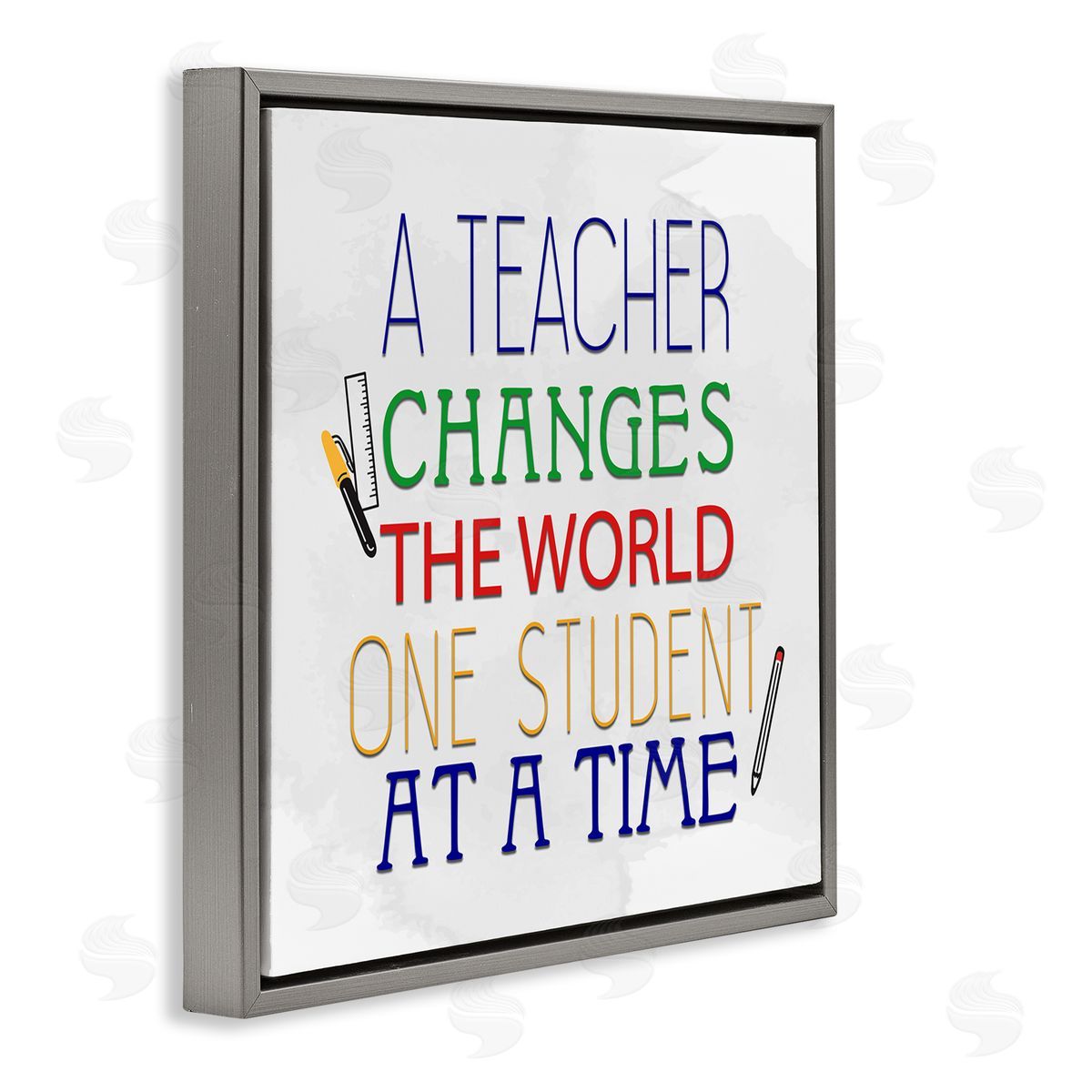 Kim Allen Teacher Changes The World Phrase Gray Floating Frame Canvas Wall Art Print