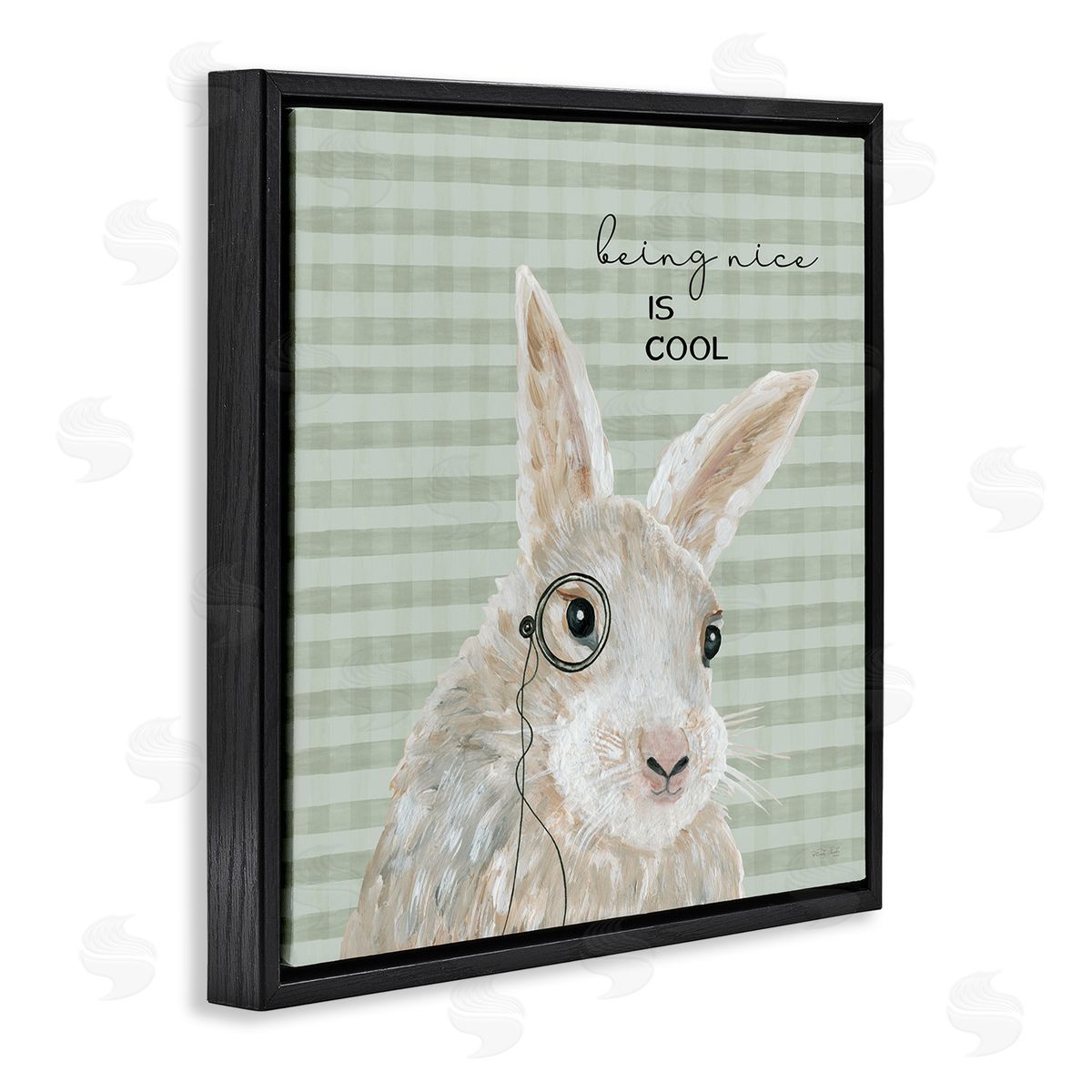 Cindy Jacobs Being Nice Is Cool Gingham Bunny Black Floating Frame Canvas Wall Art Print