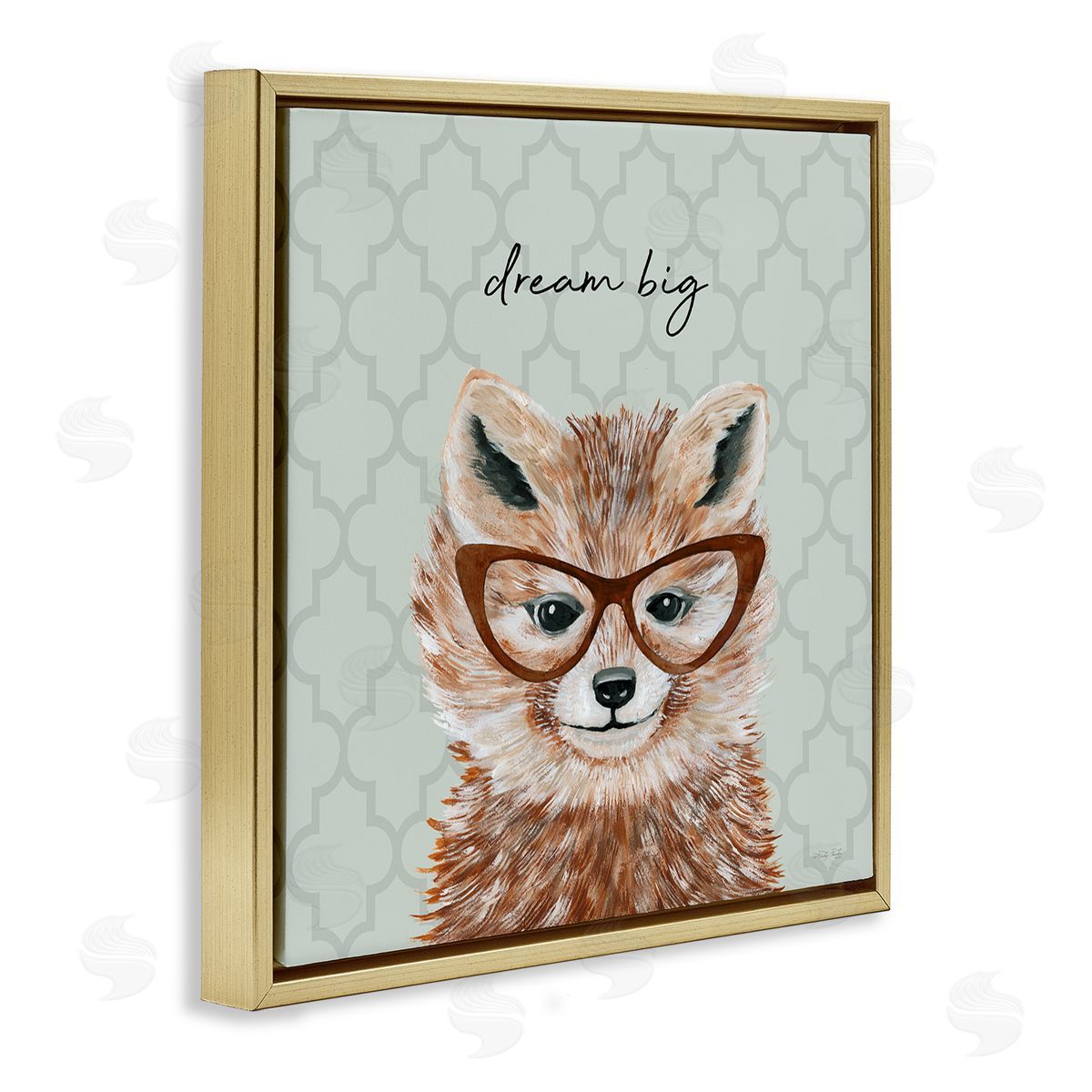 Cindy Jacobs Dream Big Happy Fox Patterned Gold Floating Frame Canvas Wall Art Print
