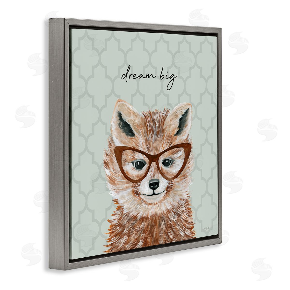 Cindy Jacobs Dream Big Happy Fox Patterned Gray Floating Frame Canvas Wall Art Print