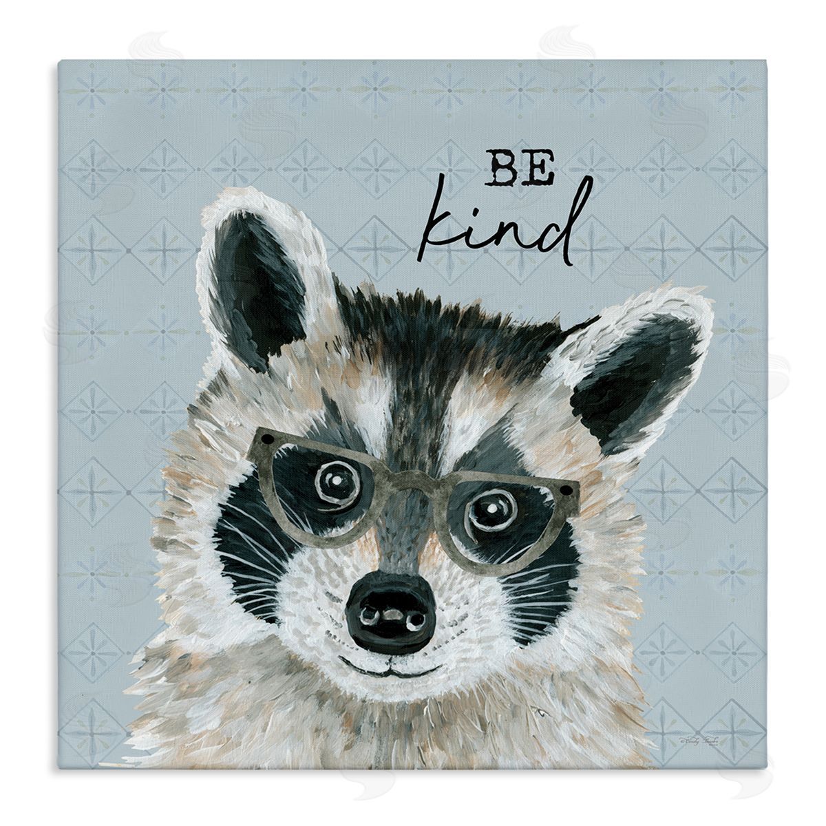 Cindy Jacobs Be Kind Happy Raccoon Patterned Stretched Canvas Wall Art Print