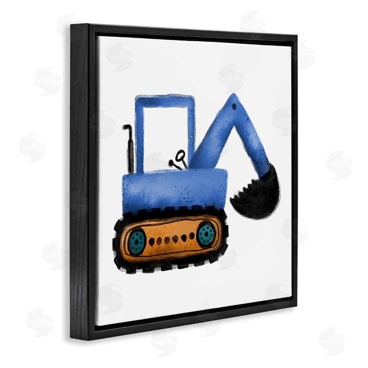 Elizabeth Medley Blue Construction Excavator Vehicle Black Floating Frame Canvas Wall Art Print