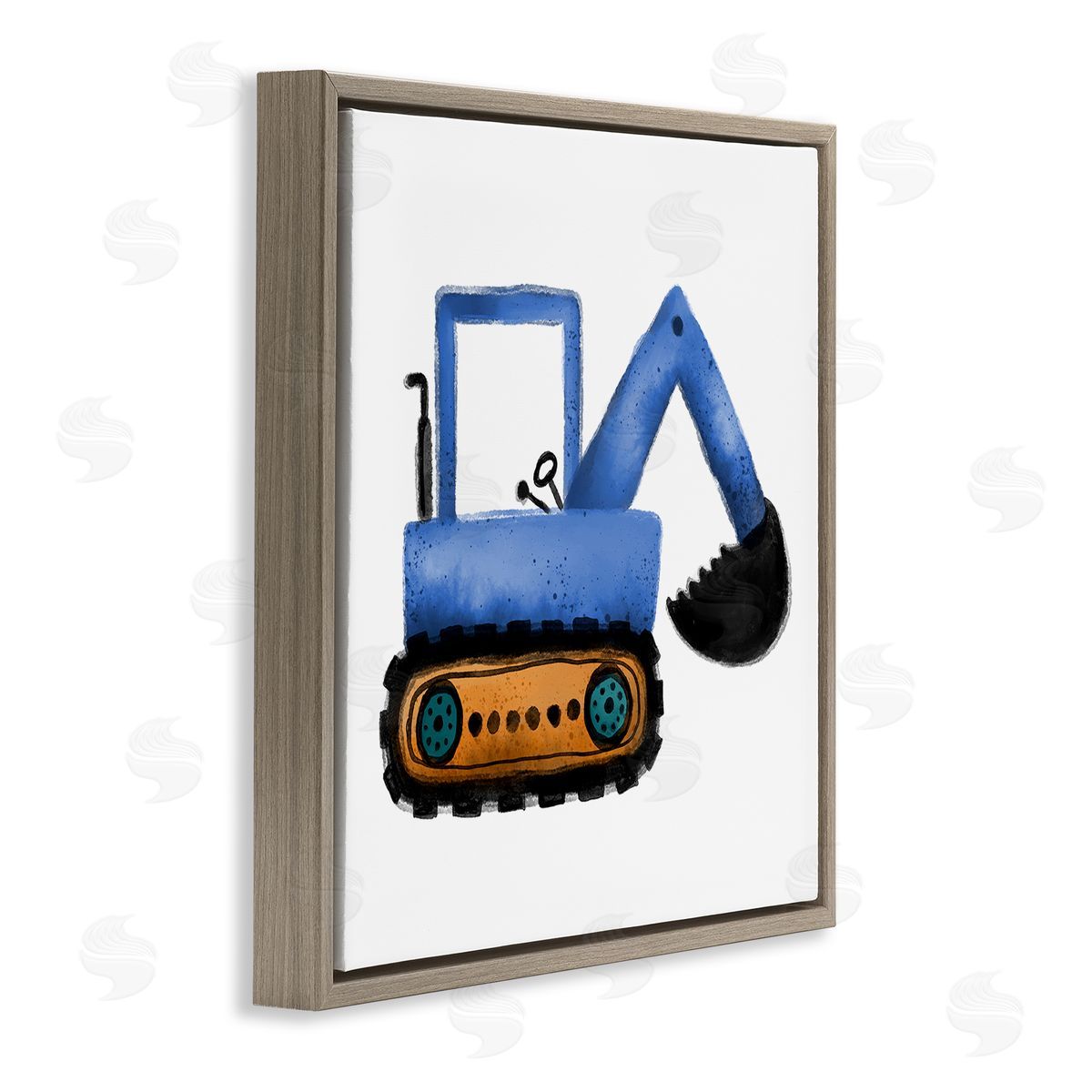 Elizabeth Medley Blue Construction Excavator Vehicle Brown Floating Frame Canvas Wall Art Print