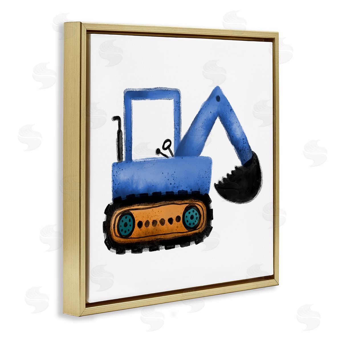 Elizabeth Medley Blue Construction Excavator Vehicle Gold Floating Frame Canvas Wall Art Print