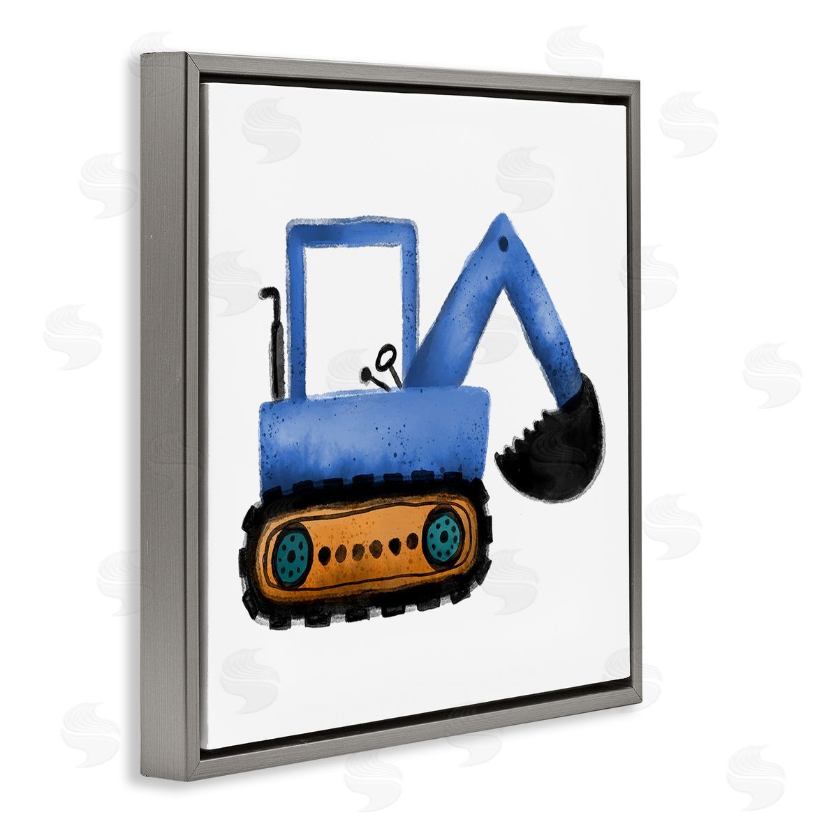 Elizabeth Medley Blue Construction Excavator Vehicle Gray Floating Frame Canvas Wall Art Print