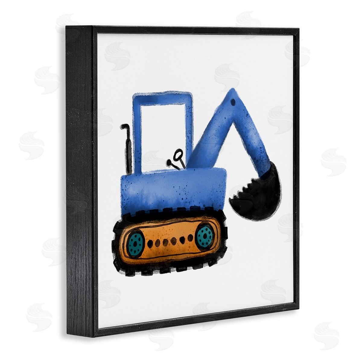 Elizabeth Medley Blue Construction Excavator Vehicle Black Framed Glicee Wall Art Print