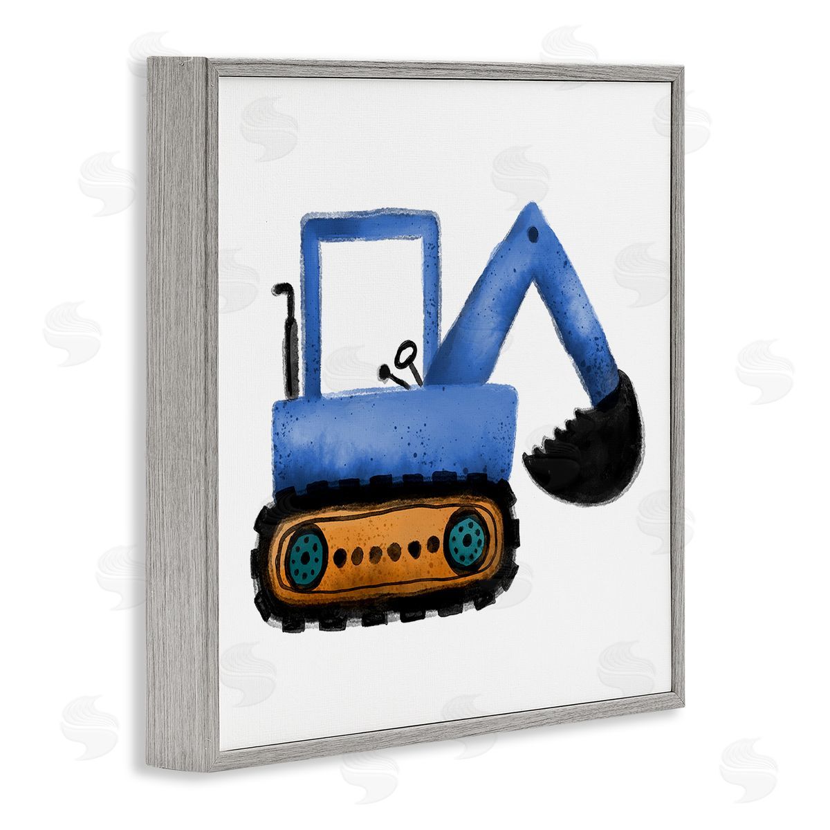 Elizabeth Medley Blue Construction Excavator Vehicle Gray Framed Glicee Wall Art Print
