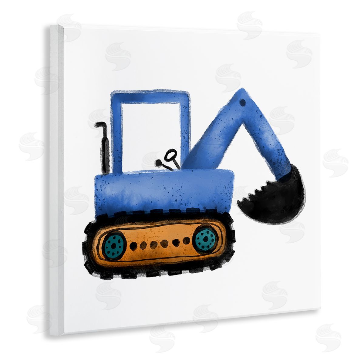Elizabeth Medley Blue Construction Excavator Vehicle Wooden Wall Plaque Art Print