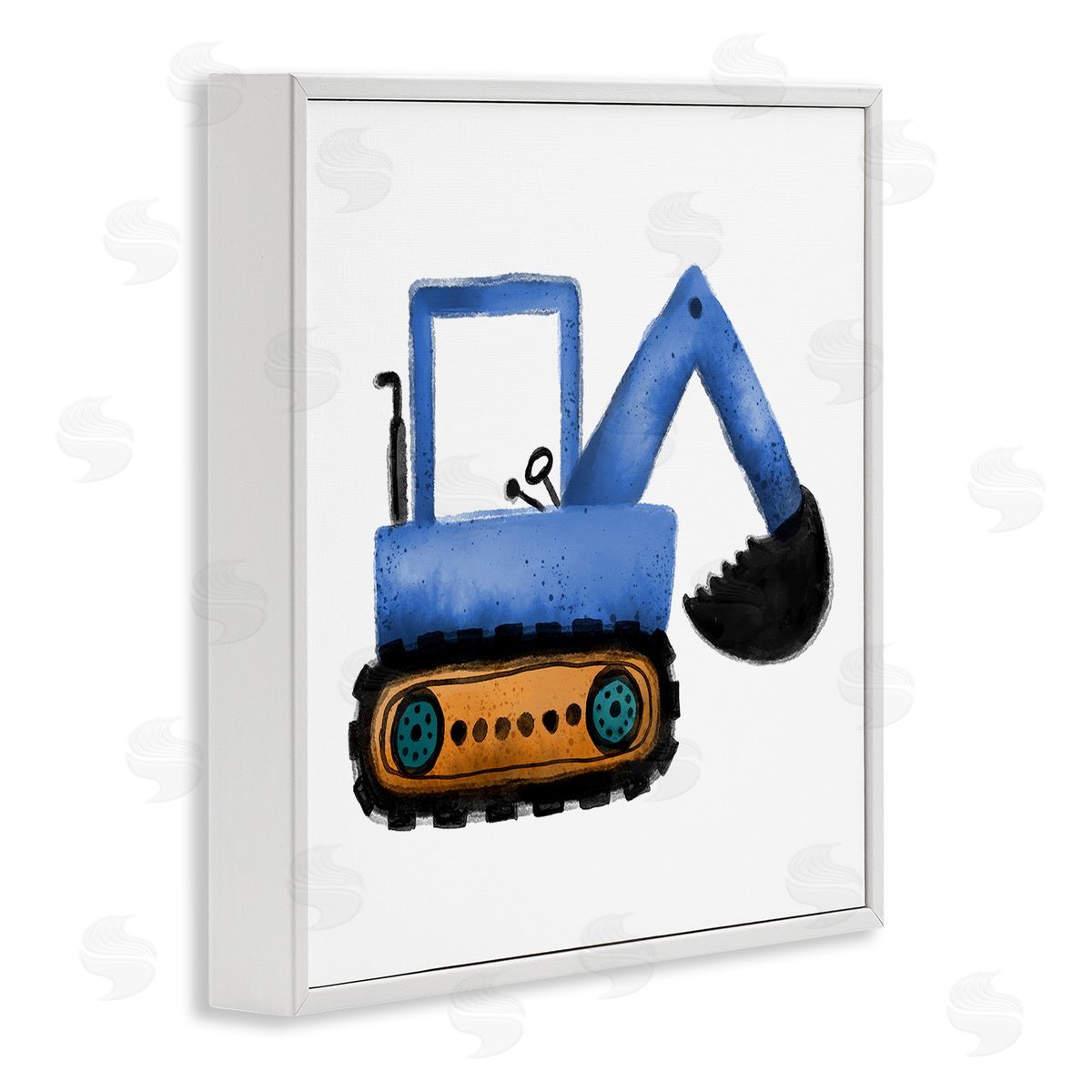 Elizabeth Medley Blue Construction Excavator Vehicle White Framed Glicee Wall Art Print