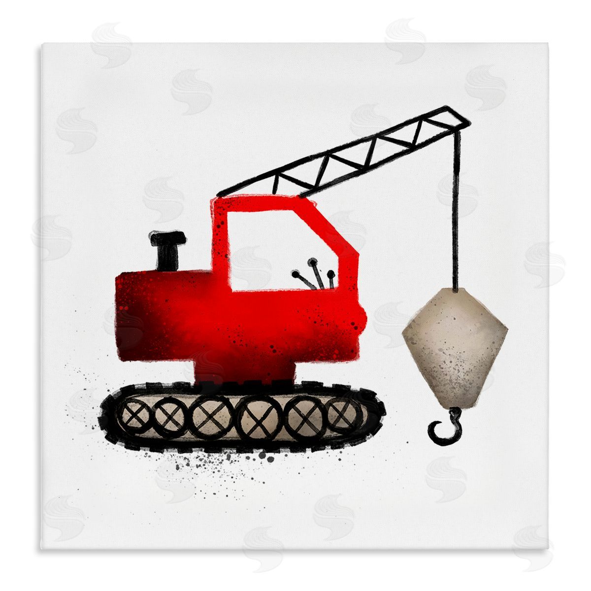 Elizabeth Medley Red Crane Construction Vehicle Stretched Canvas Wall Art Print