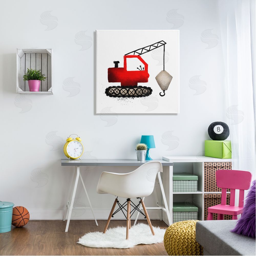 Elizabeth Medley Red Crane Construction Vehicle Canvas Wall Art in Room