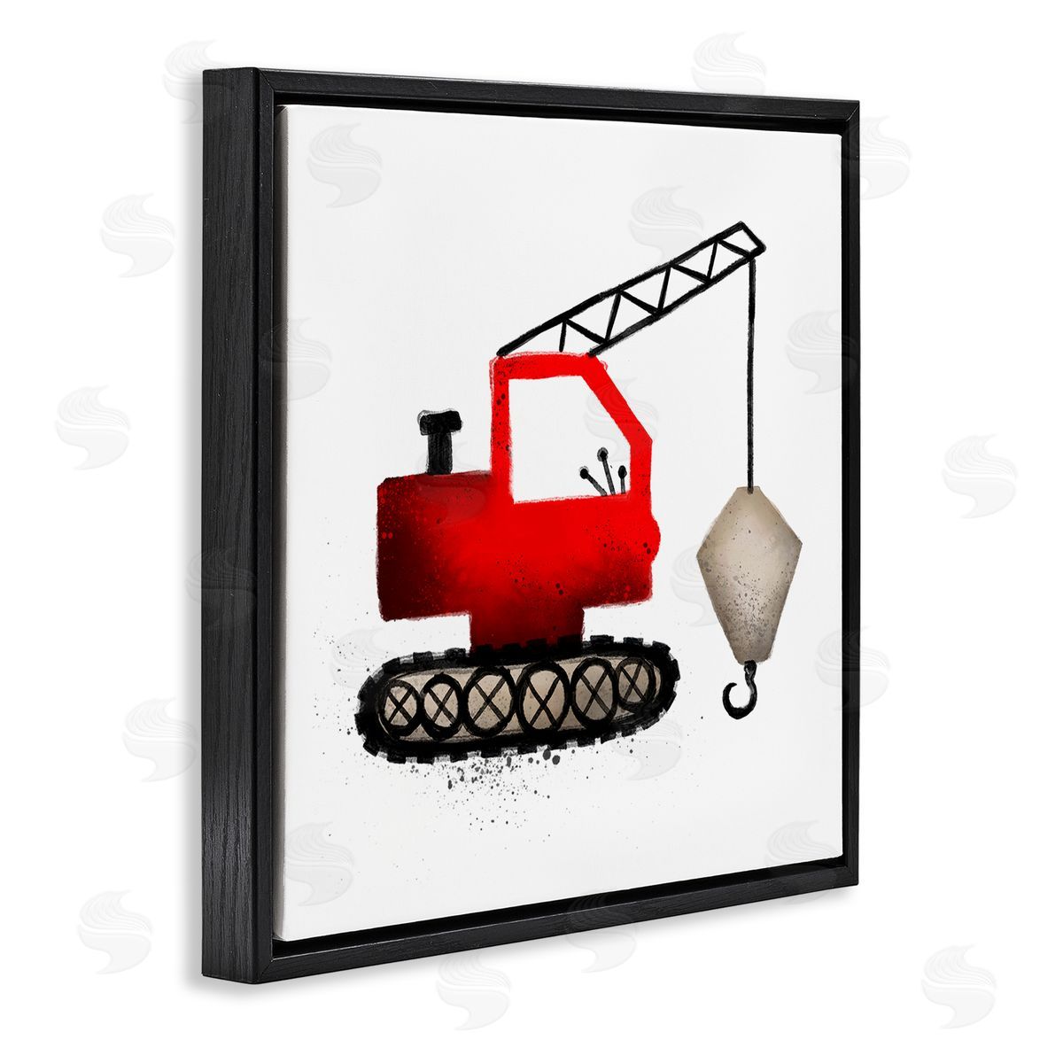 Elizabeth Medley Red Crane Construction Vehicle Black Floating Frame Canvas Wall Art Print