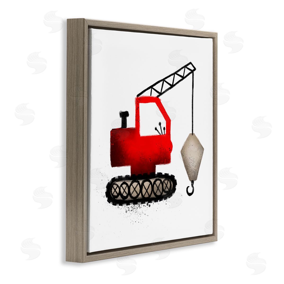 Elizabeth Medley Red Crane Construction Vehicle Brown Floating Frame Canvas Wall Art Print
