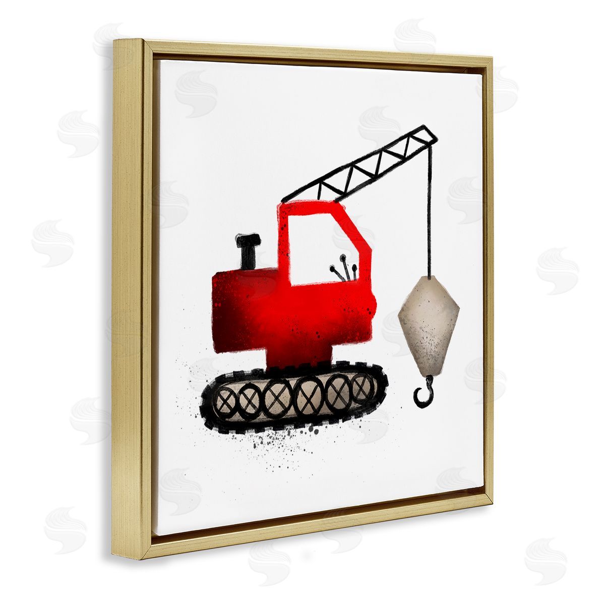 Elizabeth Medley Red Crane Construction Vehicle Gold Floating Frame Canvas Wall Art Print
