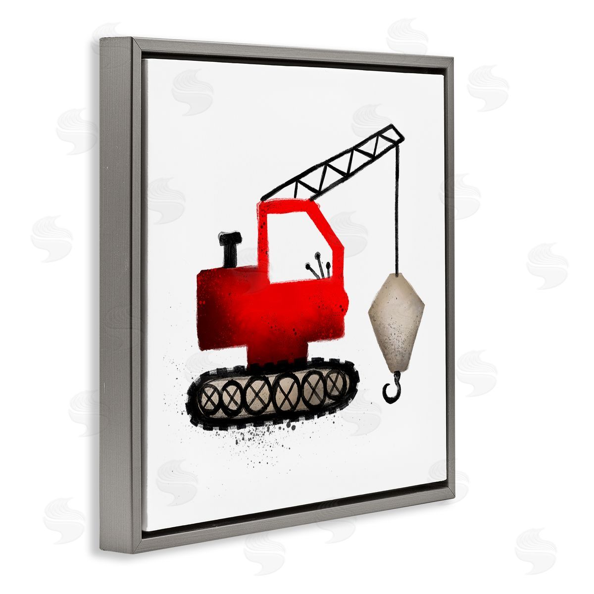 Elizabeth Medley Red Crane Construction Vehicle Gray Floating Frame Canvas Wall Art Print