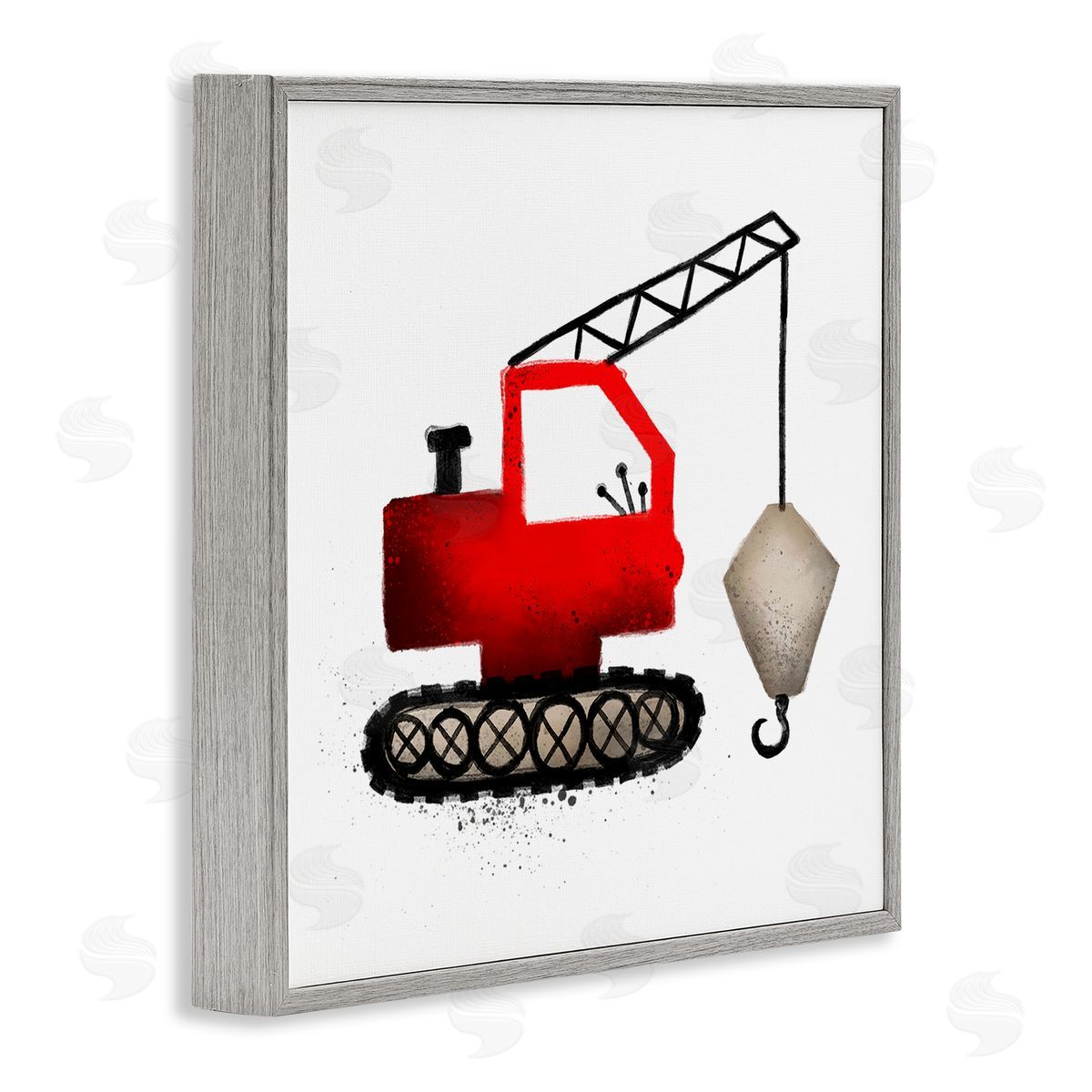 Elizabeth Medley Red Crane Construction Vehicle Gray Framed Glicee Wall Art Print