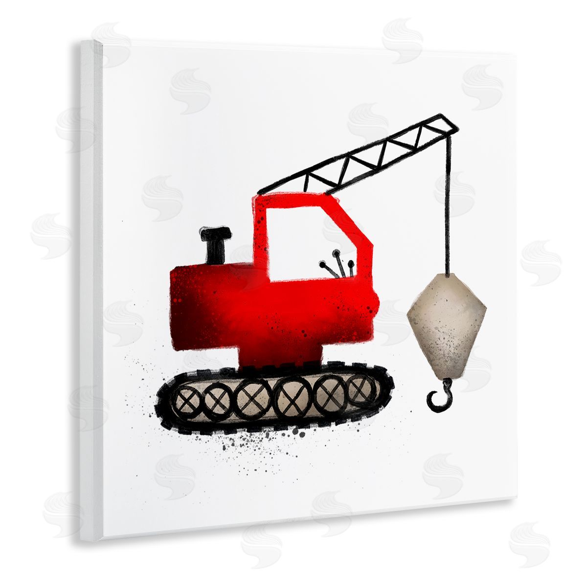 Elizabeth Medley Red Crane Construction Vehicle Wooden Wall Plaque Art Print