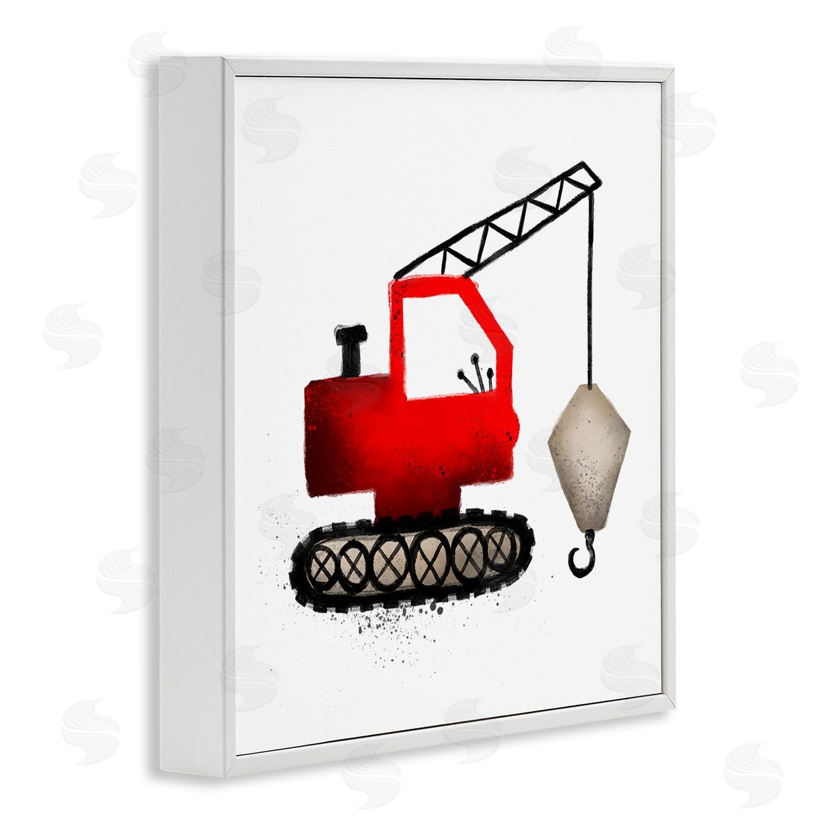 Elizabeth Medley Red Crane Construction Vehicle White Framed Glicee Wall Art Print