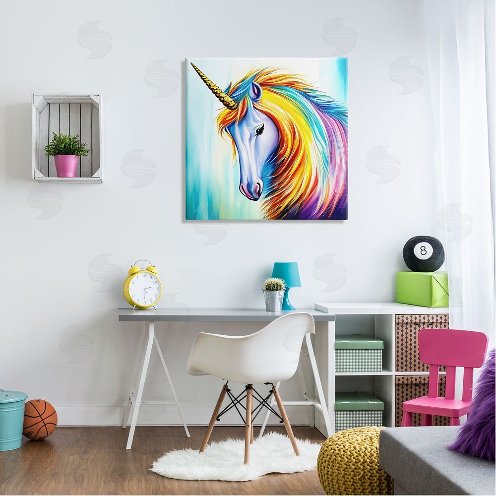 Denise Dundon Rainbow Unicorn Fantasy Portrait Canvas Wall Art in Room