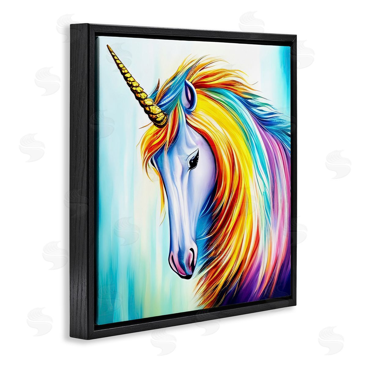 Denise Dundon Rainbow Unicorn Fantasy Portrait Black Floating Frame Canvas Wall Art Print