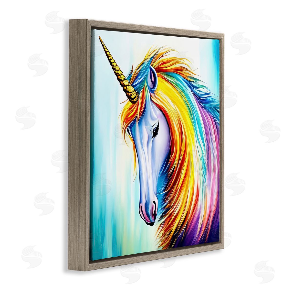 Denise Dundon Rainbow Unicorn Fantasy Portrait Brown Floating Frame Canvas Wall Art Print