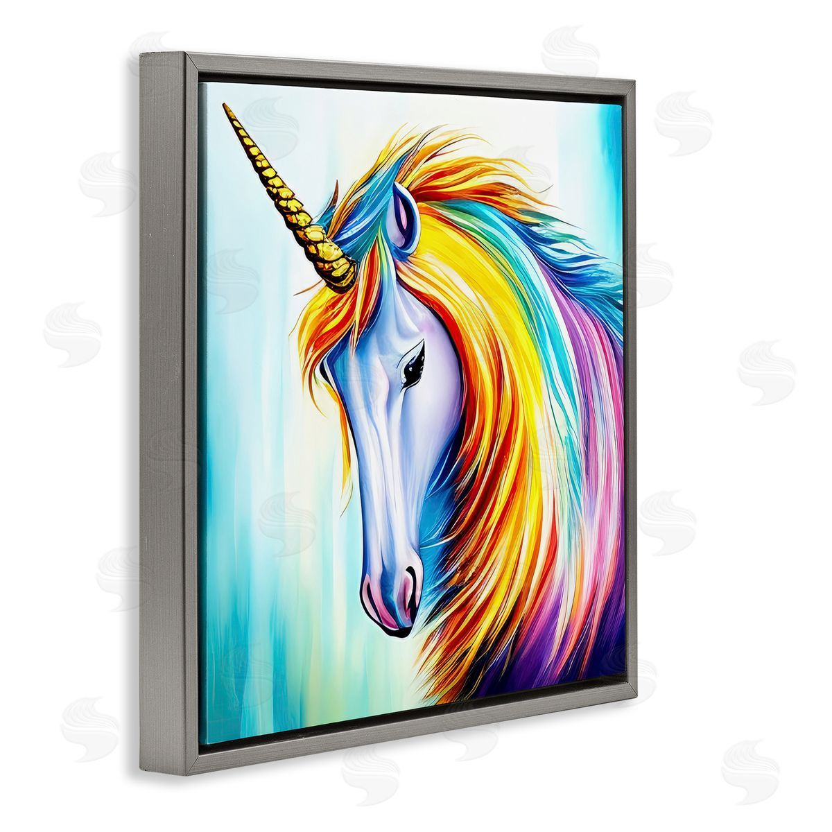 Denise Dundon Rainbow Unicorn Fantasy Portrait Gray Floating Frame Canvas Wall Art Print