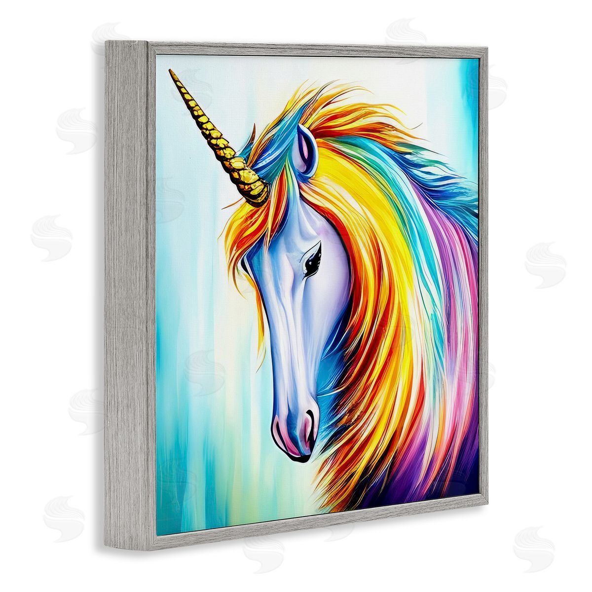 Denise Dundon Rainbow Unicorn Fantasy Portrait Gray Framed Glicee Wall Art Print